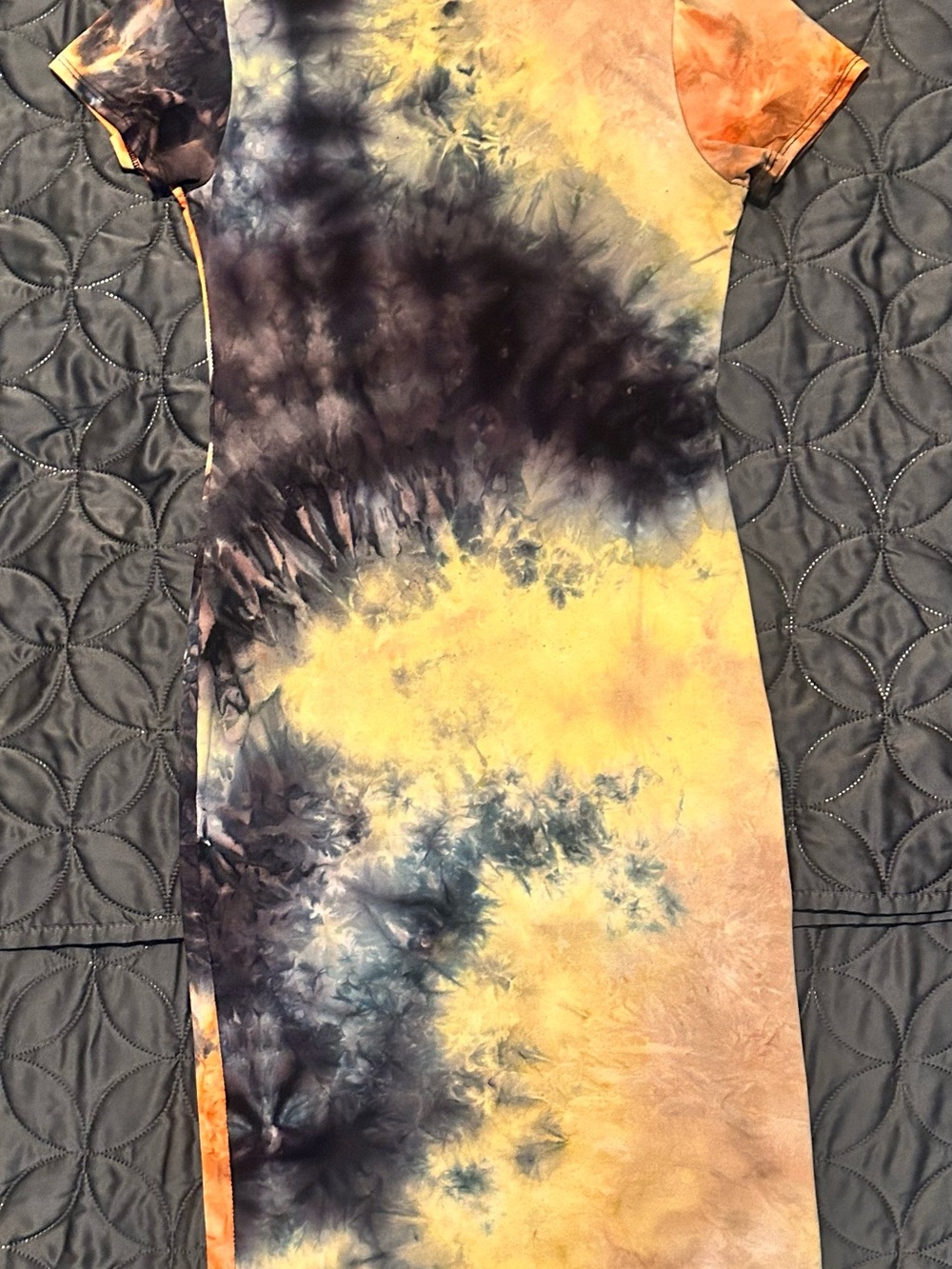 Fashion Nova Yellow & Black Tie-Dye Midi Dress